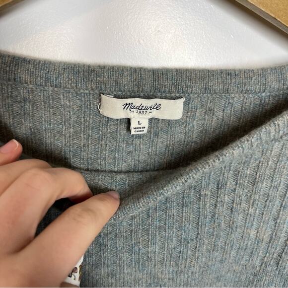 Madewell Pinewood Sage Blue Wool Blend Pullover Side Button Sweater Size Large - Picture 4 of 6